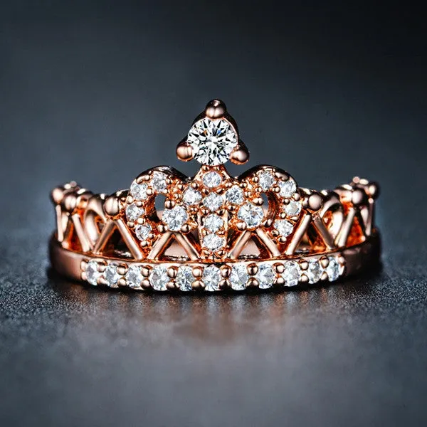 Exquisite Crown Shaped Ring Rose Gold Plated CZ Rings for Women Fashion Plated Aneis De Ouro Zirconia Jewelry