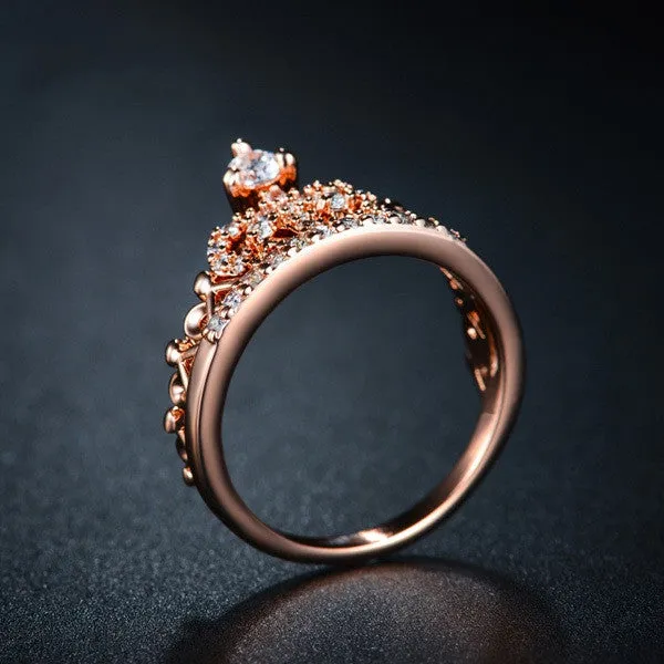 Exquisite Crown Shaped Ring Rose Gold Plated CZ Rings for Women Fashion Plated Aneis De Ouro Zirconia Jewelry
