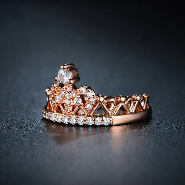 Exquisite Crown Shaped Ring Rose Gold Plated CZ Rings for Women Fashion Plated Aneis De Ouro Zirconia Jewelry