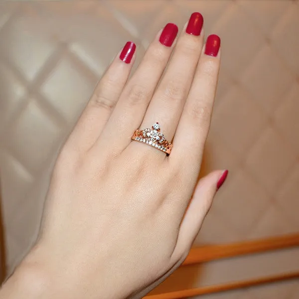 Exquisite Crown Shaped Ring Rose Gold Plated CZ Rings for Women Fashion Plated Aneis De Ouro Zirconia Jewelry