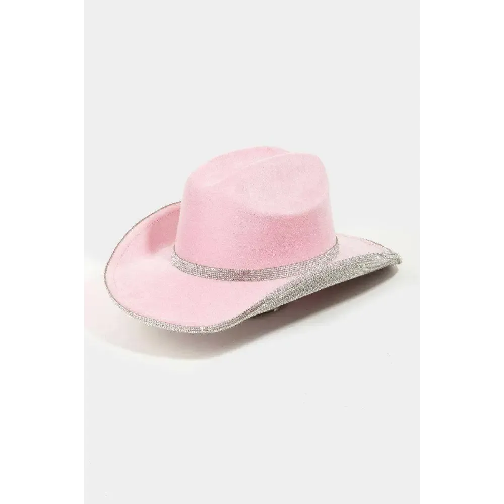 Fame Pave Rhinestone Trim Faux Suede Hat for Luxury Fashion for Women