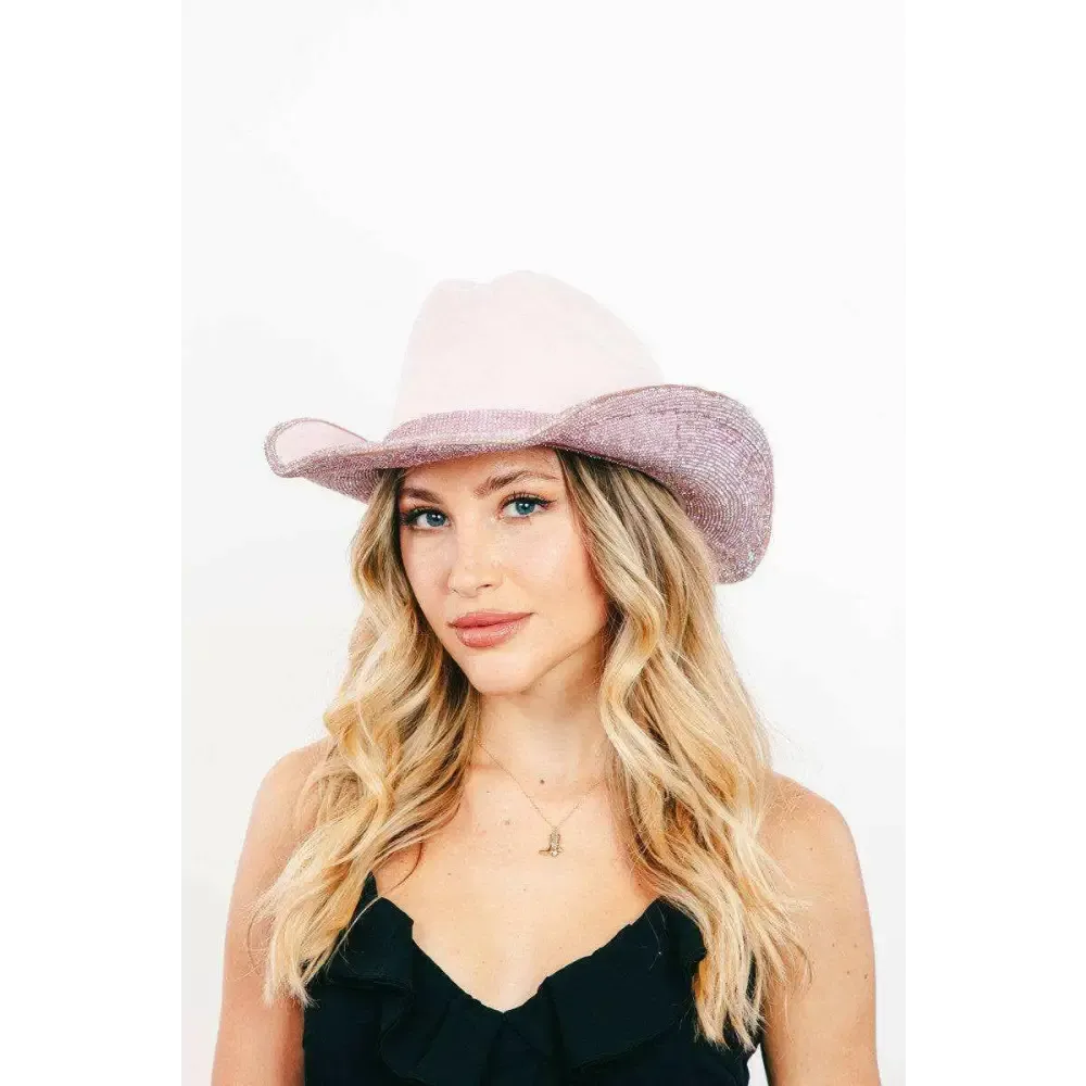 Fame Pave Rhinestone Trim Faux Suede Hat for Luxury Fashion for Women