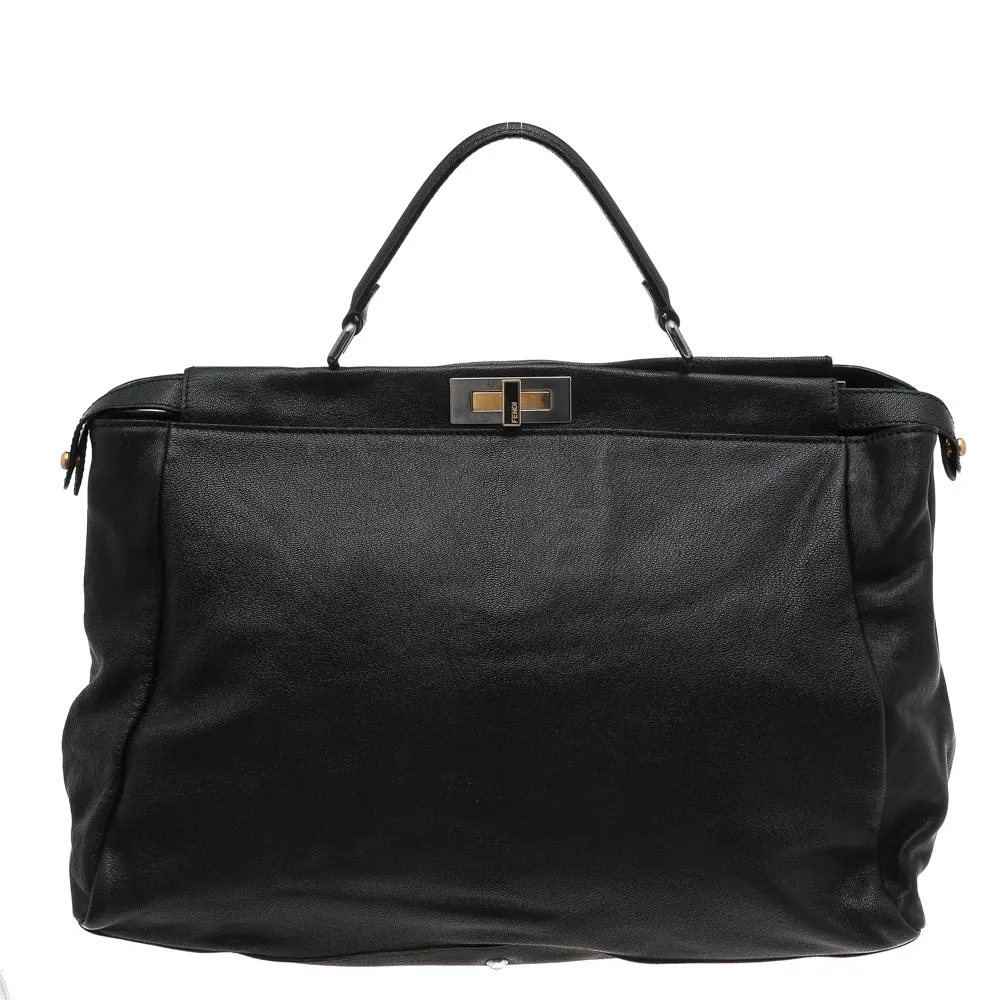 Fendi Black Leather Large Peekaboo Top Handle Bag