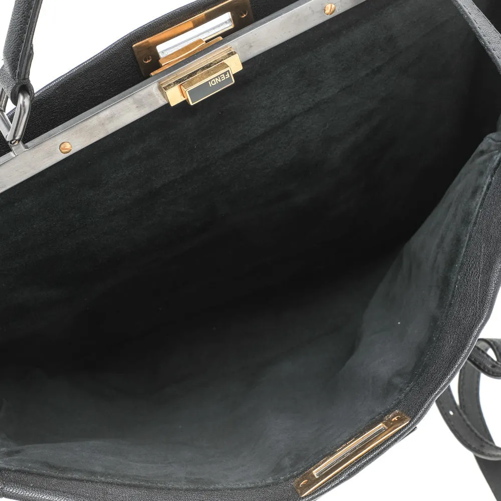 Fendi Black Leather Large Peekaboo Top Handle Bag