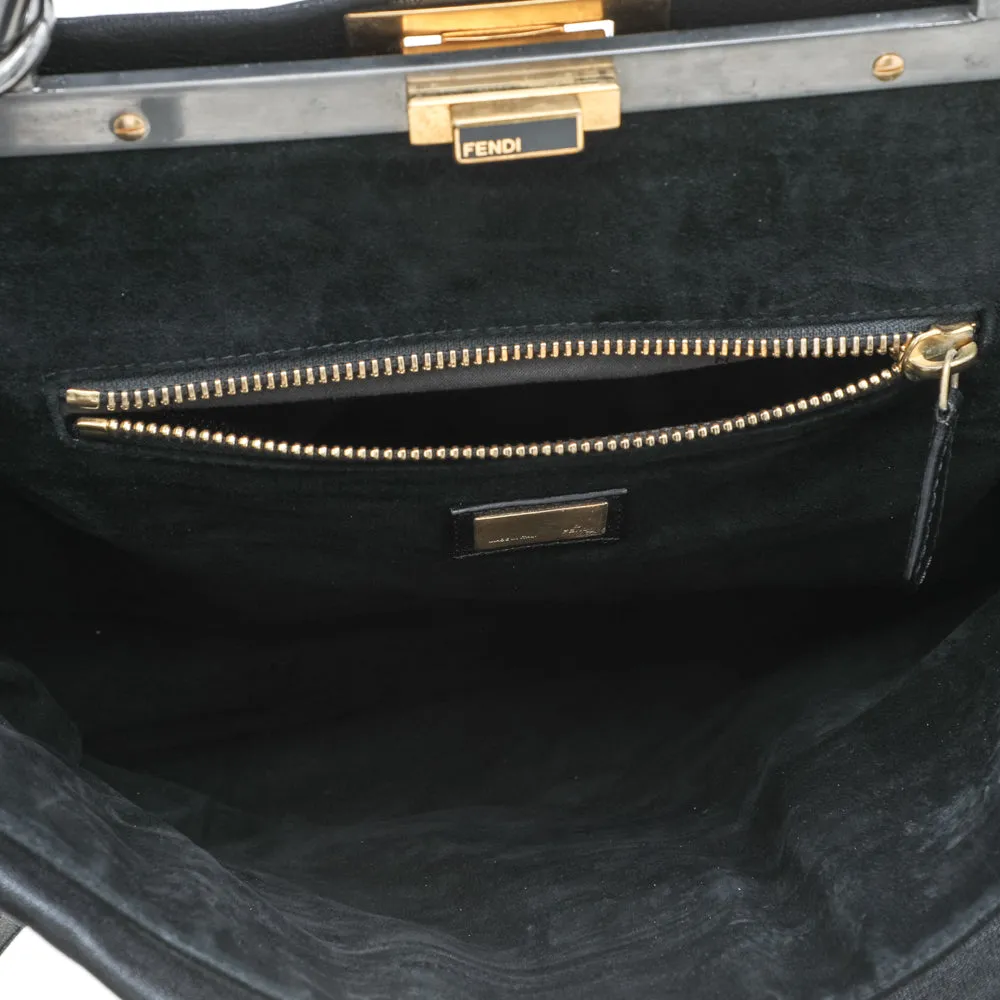 Fendi Black Leather Large Peekaboo Top Handle Bag