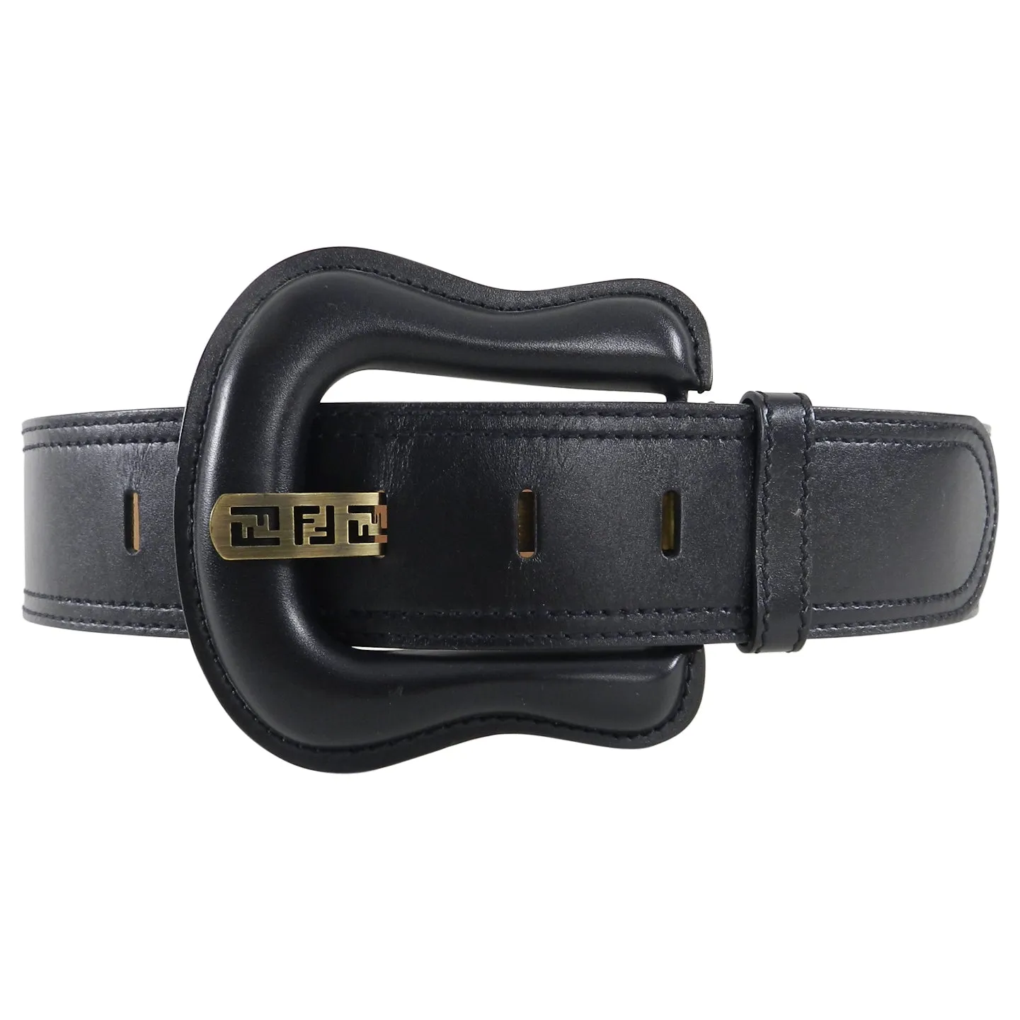 Fendi Black Leather Wide B Buckle Belt