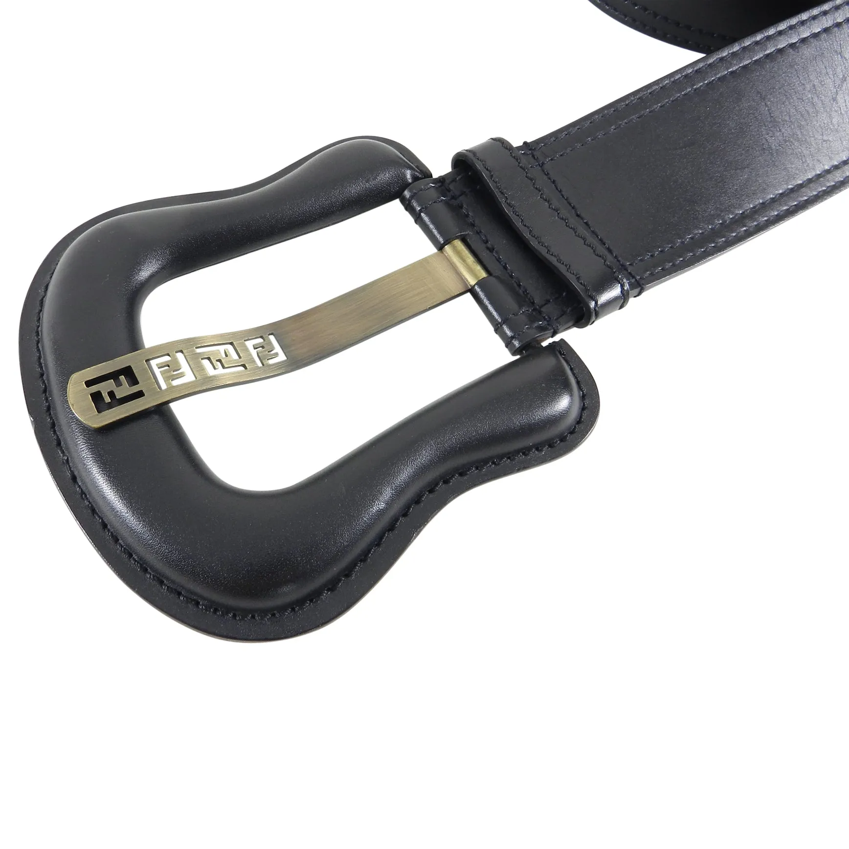 Fendi Black Leather Wide B Buckle Belt