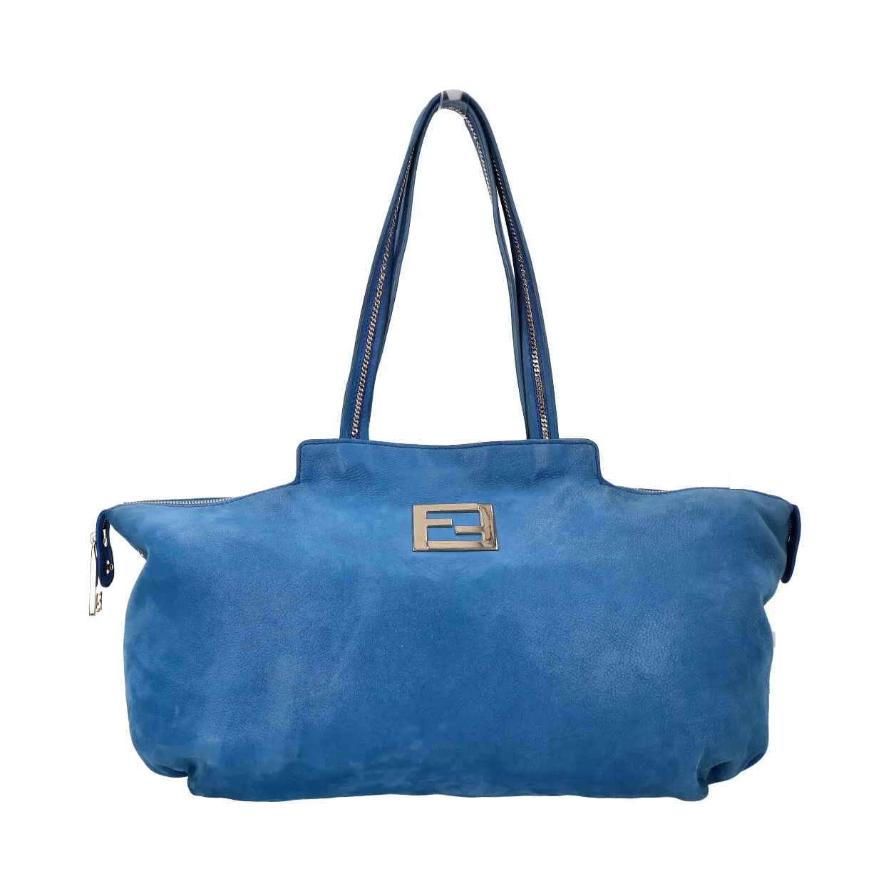 FENDI Leather Medium Metallic Chains Tote Blue