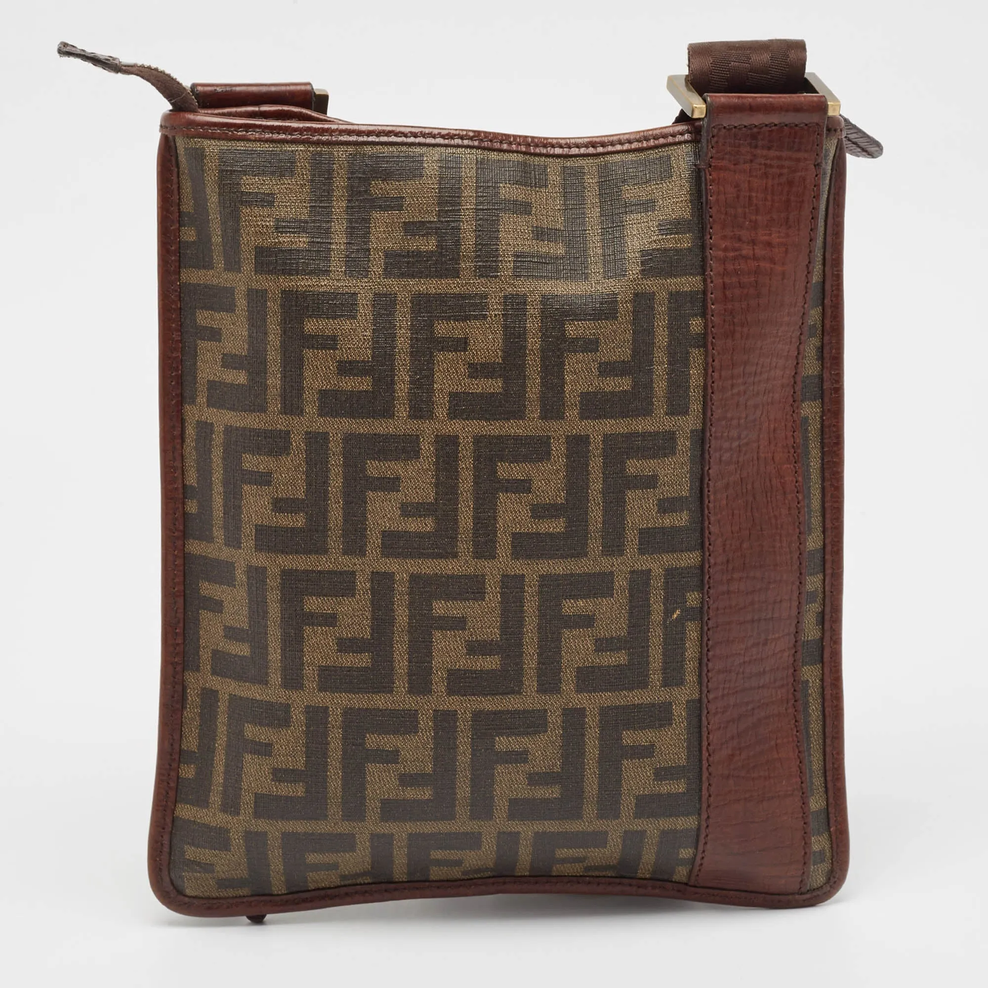Fendi Zucca Coated Canvas And Leather Flat Messenger Bag