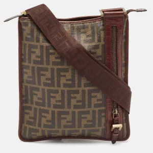 Fendi Zucca Coated Canvas And Leather Flat Messenger Bag