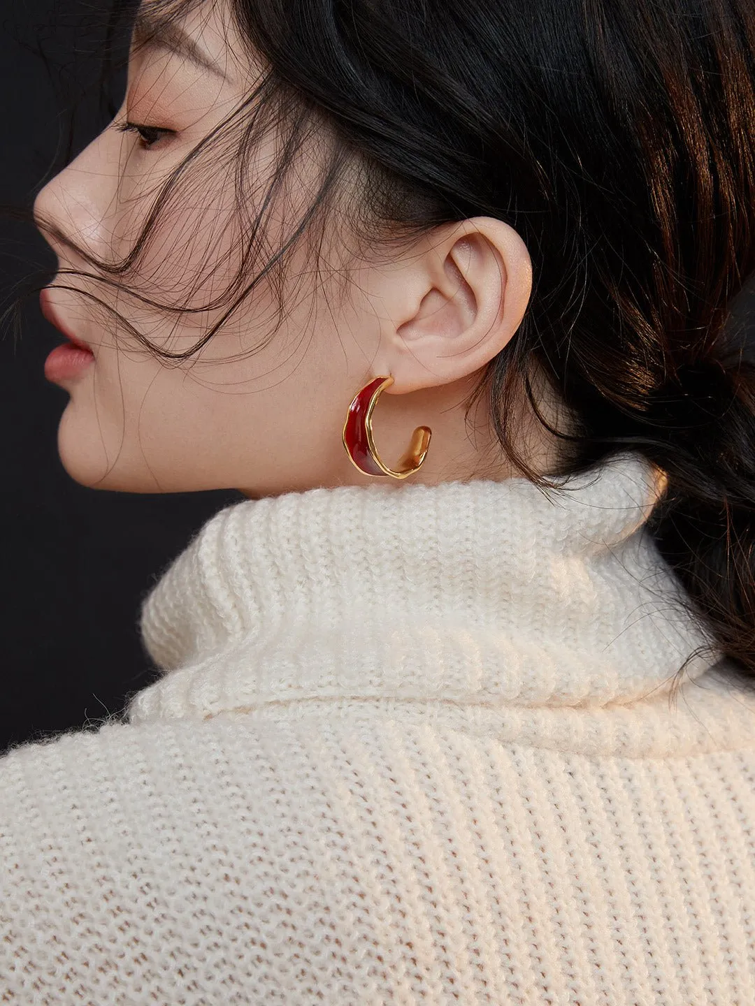 Festive Red Enamel Glazed Earrings