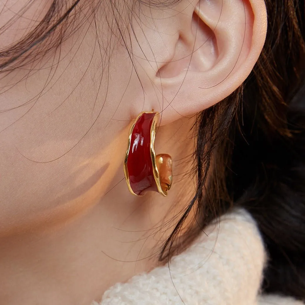 Festive Red Enamel Glazed Earrings