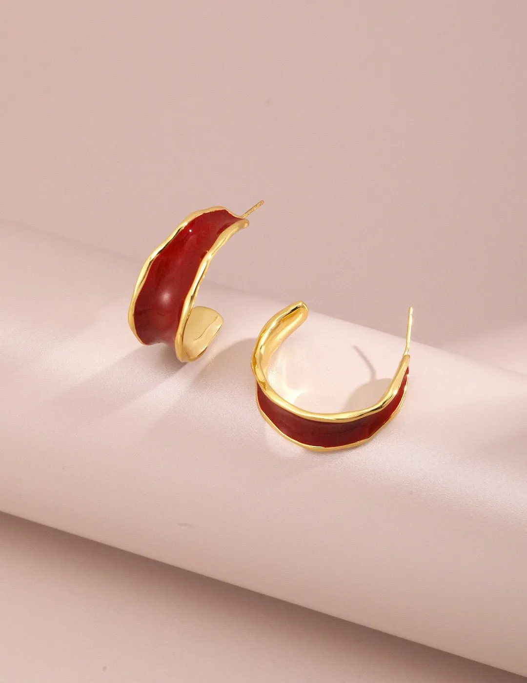 Festive Red Enamel Glazed Earrings