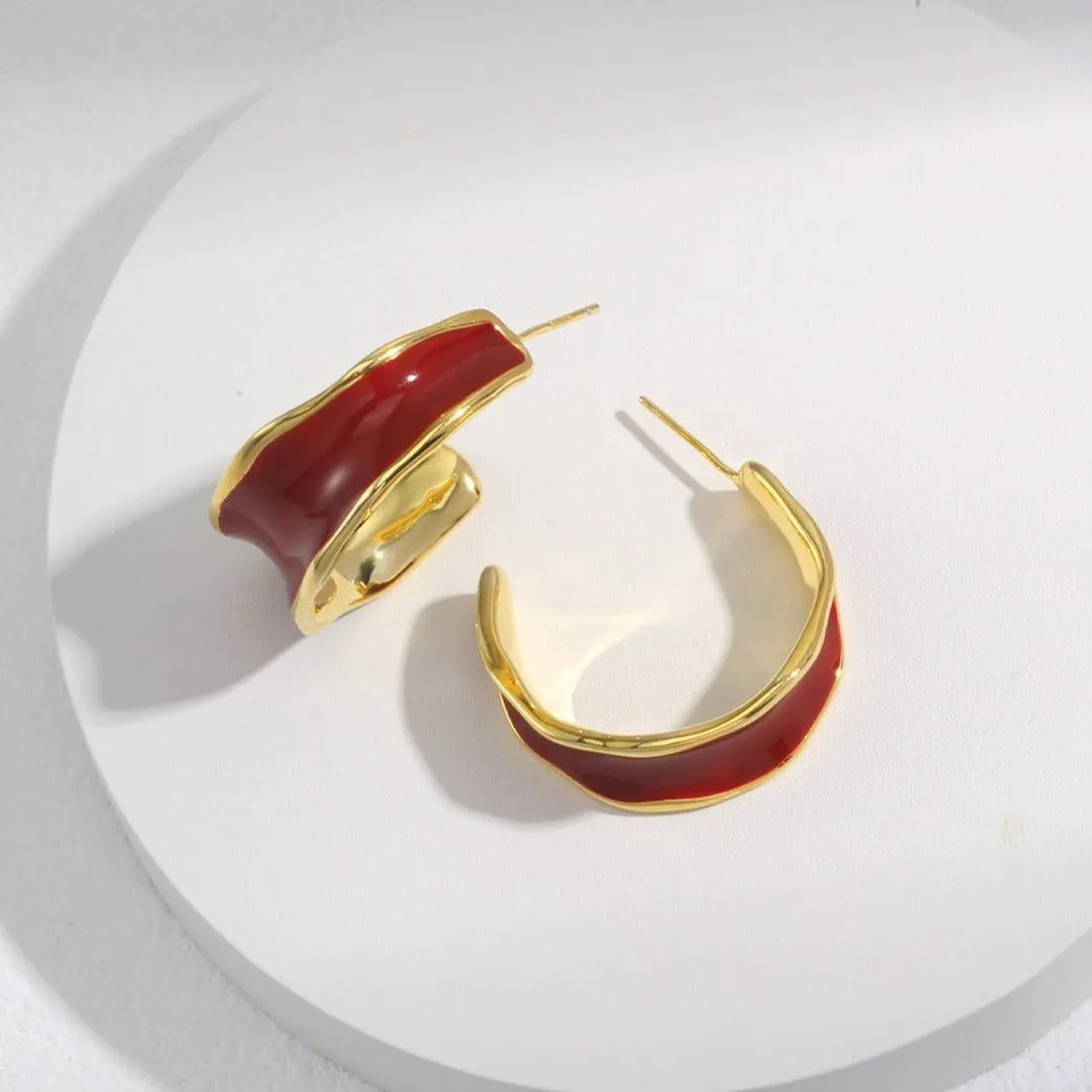 Festive Red Enamel Glazed Earrings