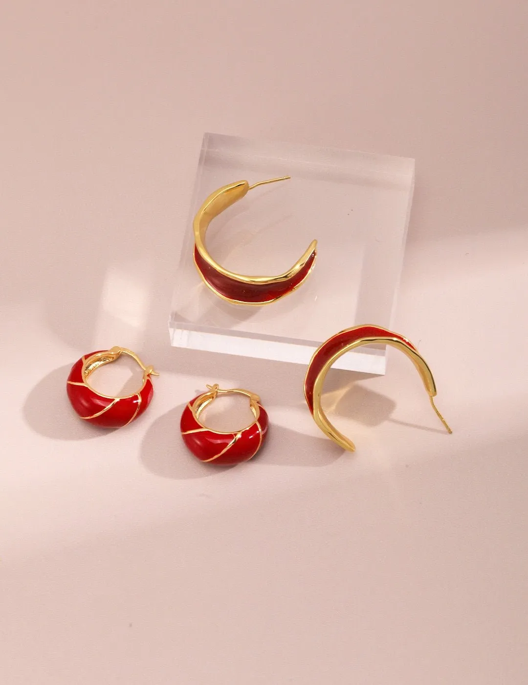 Festive Red Enamel Glazed Earrings