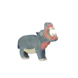 figurine en bois - hippopotame gueule ouverte