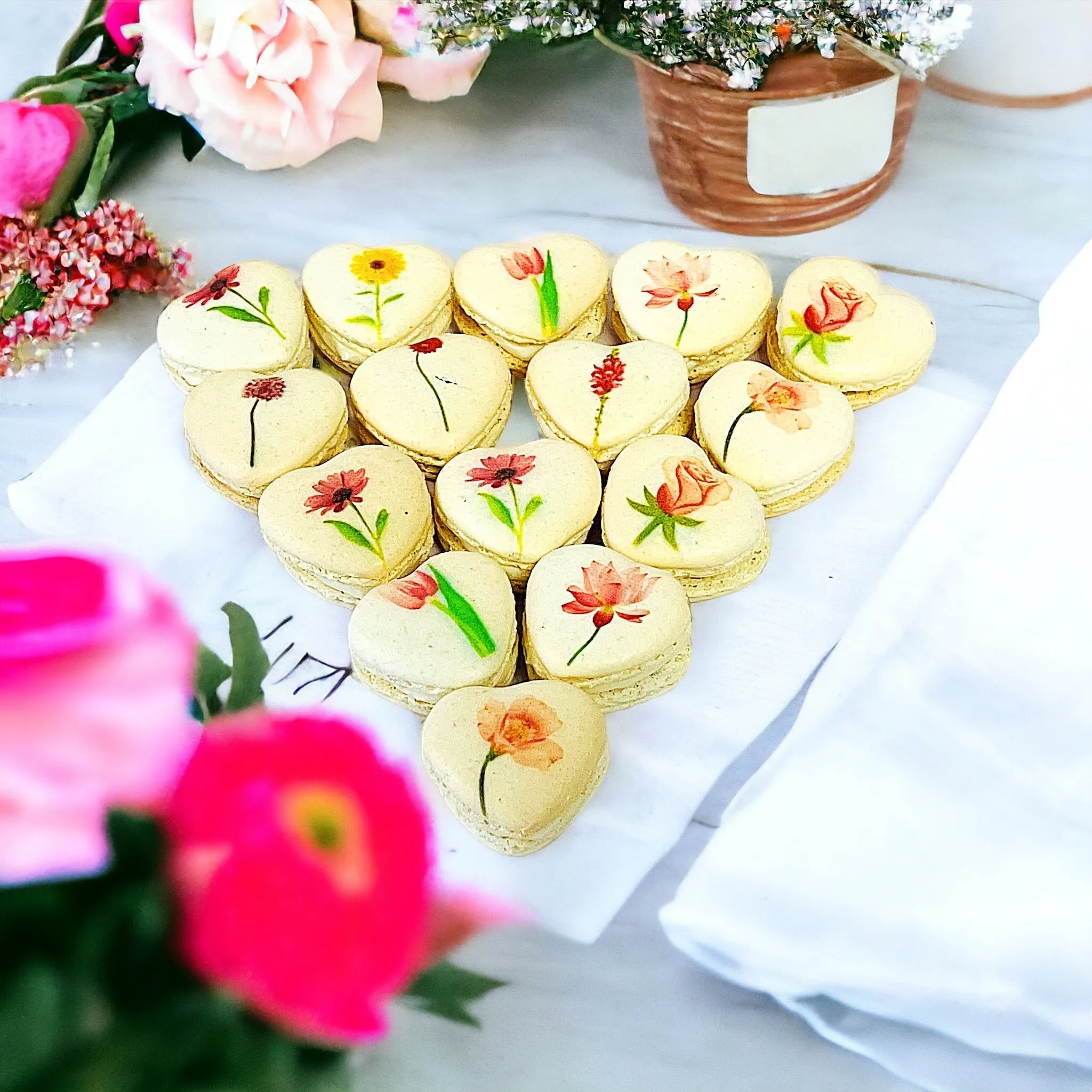 Floral Delight Heart-Shaped Macarons