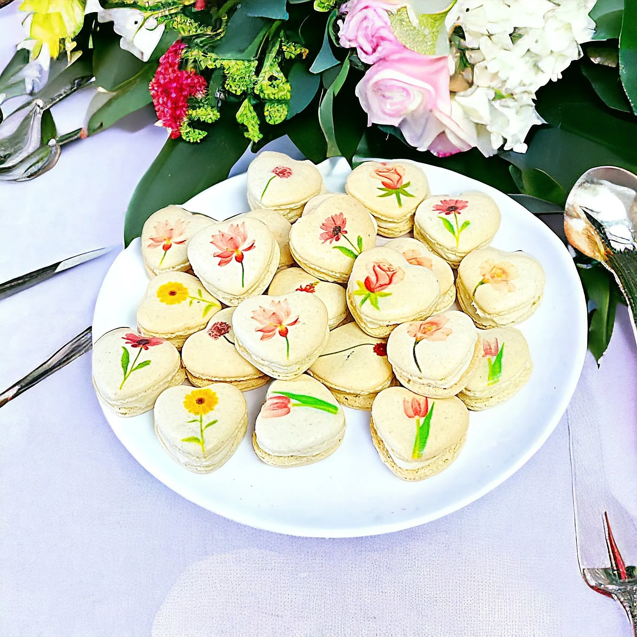 Floral Delight Heart-Shaped Macarons