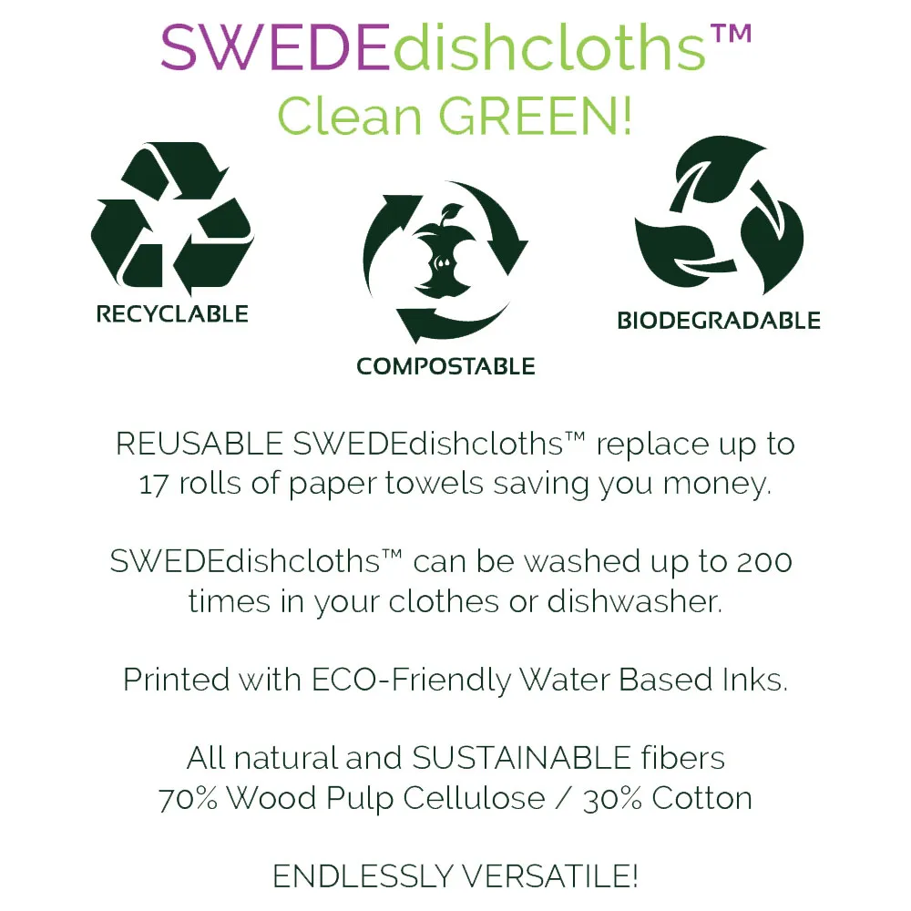 Food for the Soul Set of 3 cloths (One of each color) Swedish Dishcloths ECO Absorbent Cleaning