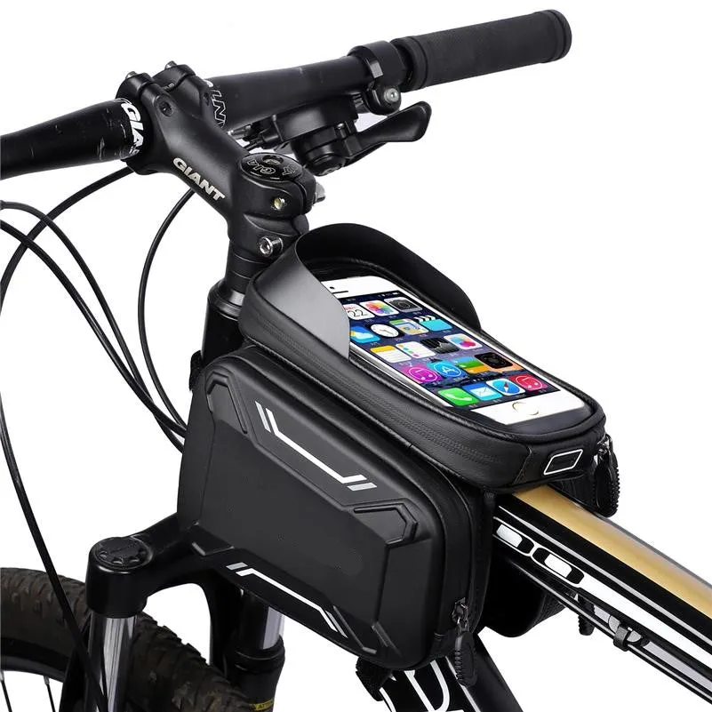 Front-Mount Touchscreen Bike Bag, Earphone Jack Slot Pockets Sun Visor