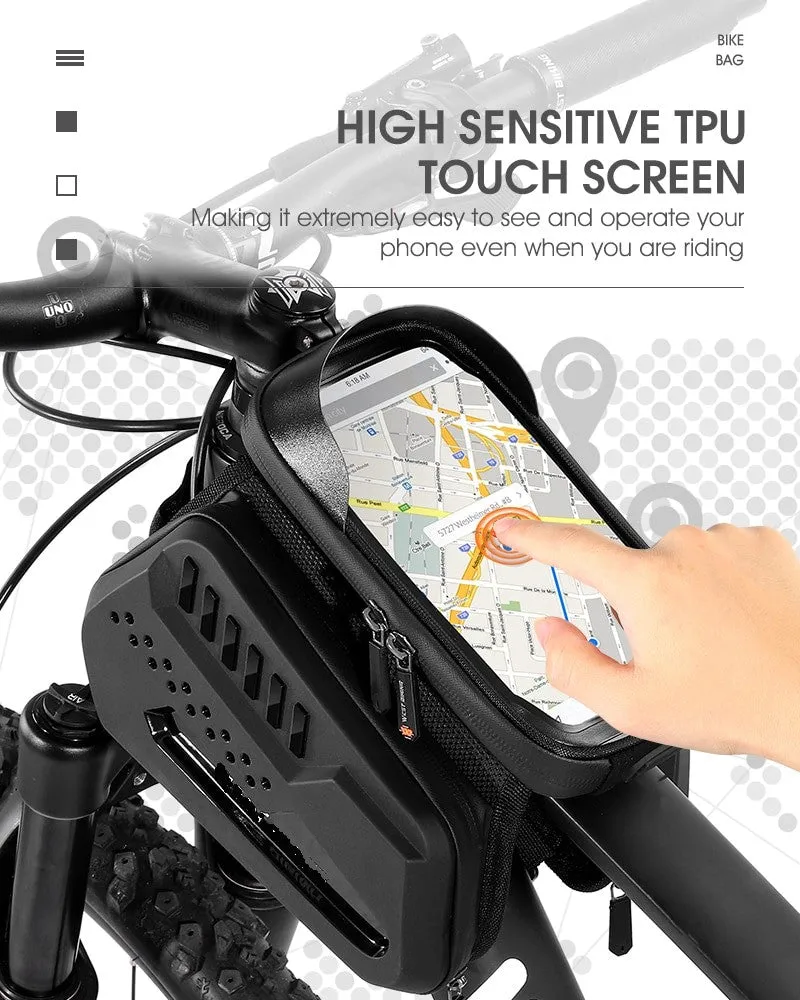 Front-Mount Touchscreen Bike Bag, Earphone Jack Slot Pockets Sun Visor