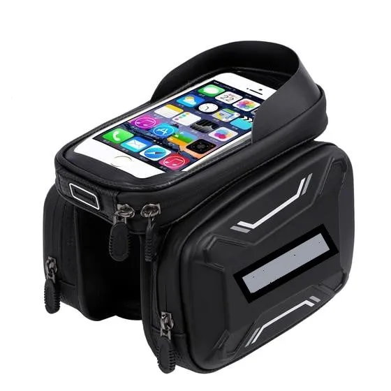 Front-Mount Touchscreen Bike Bag, Earphone Jack Slot Pockets Sun Visor