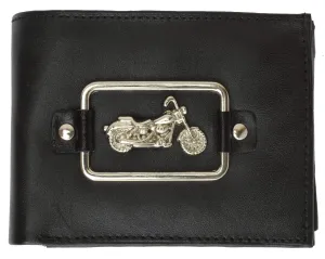 Genuine Leather Mens Bifold Credit Card ID Holder Wallet Motorcycle Design 1146-8 (C)
