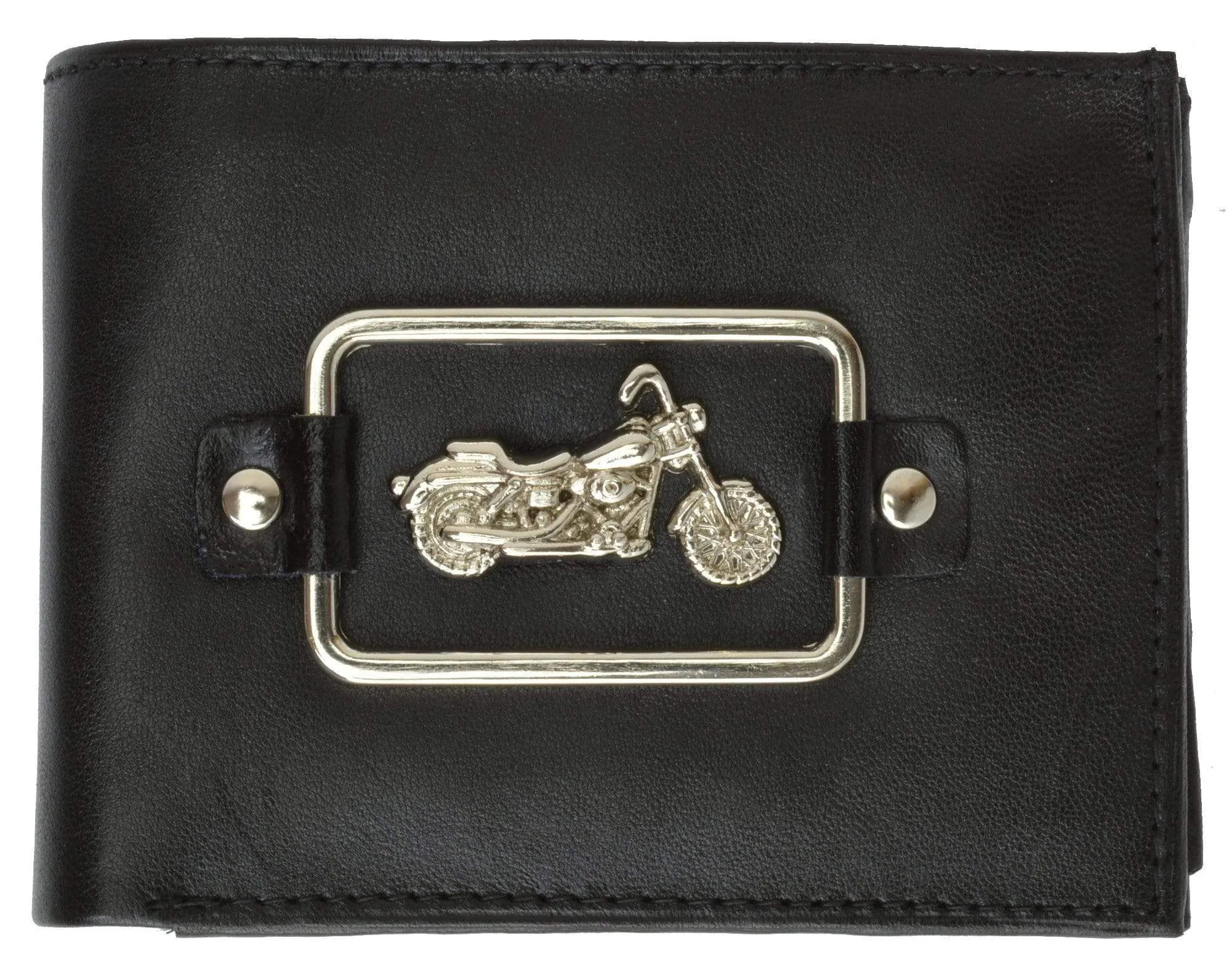 Genuine Leather Mens Bifold Credit Card ID Holder Wallet Motorcycle Design 1146-8 (C)