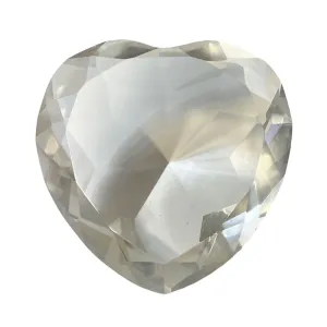 Glass Diamond Heart Jewel Paperweight- Clear (80mm)