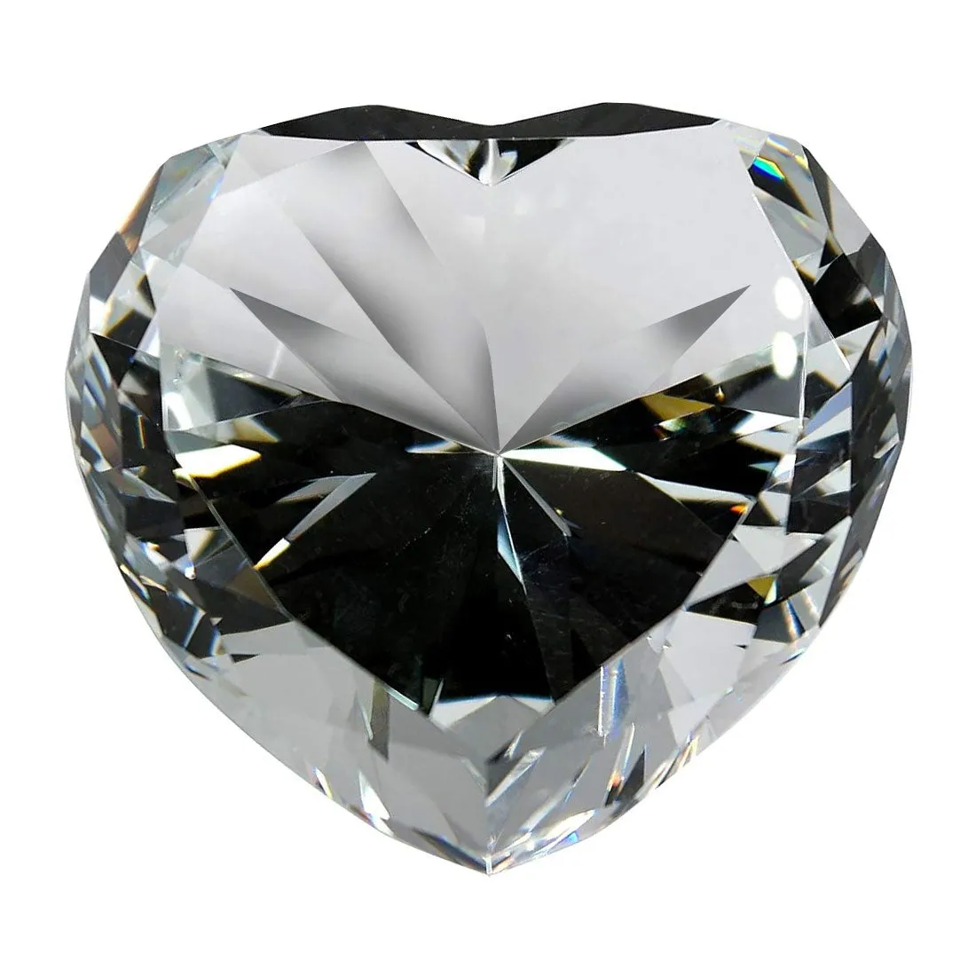 Glass Diamond Heart Jewel Paperweight- Clear (80mm)