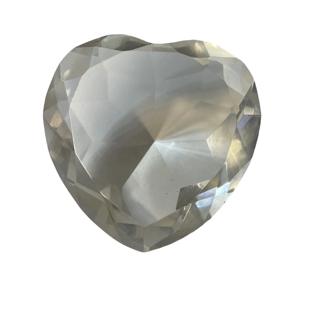 Glass Diamond Heart Jewel Paperweight- Clear (80mm)