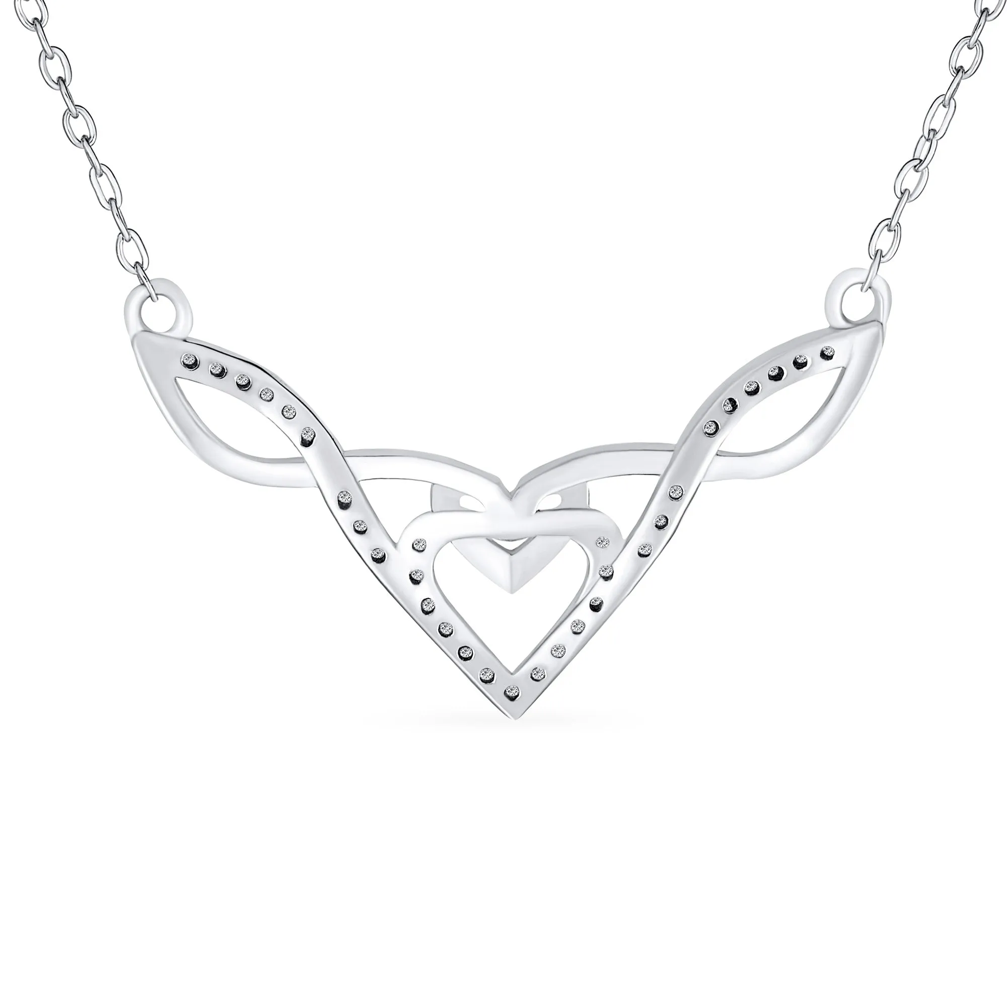 Good Luck Friendship Collar Necklace with CZ Accent Heart and Irish Love Knot