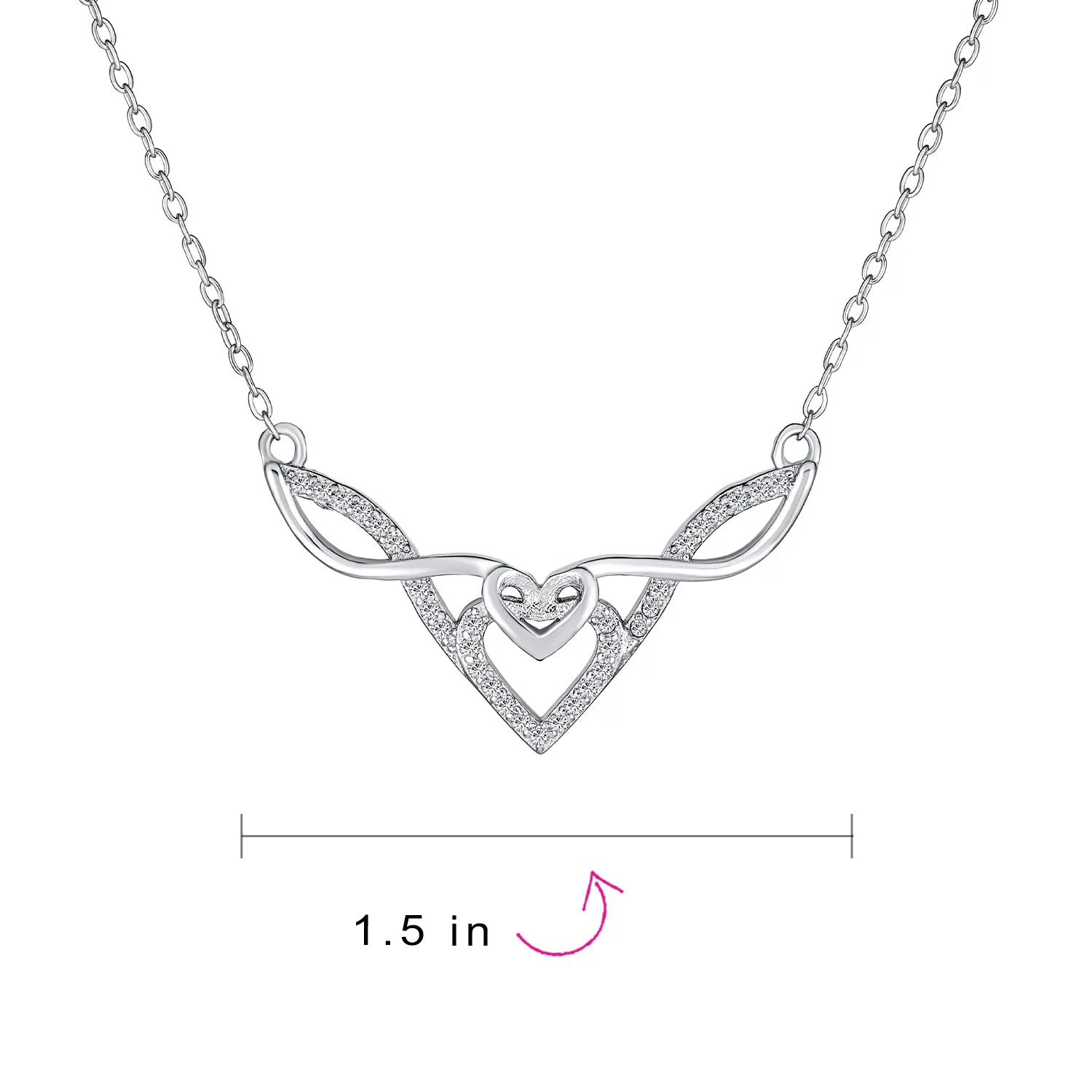 Good Luck Friendship Collar Necklace with CZ Accent Heart and Irish Love Knot