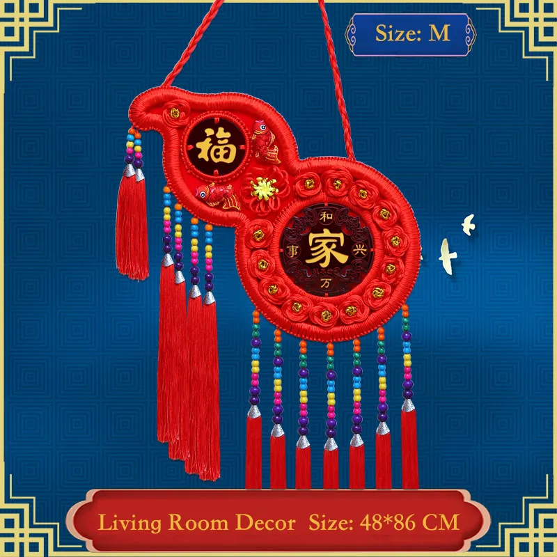 Gourd-shaped Peach Wood Chinese Knot Wall Hanging Decoration for Living Room Housewarming Gift