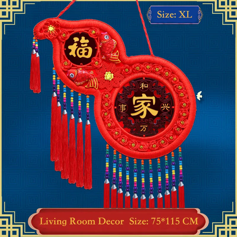 Gourd-shaped Peach Wood Chinese Knot Wall Hanging Decoration for Living Room Housewarming Gift