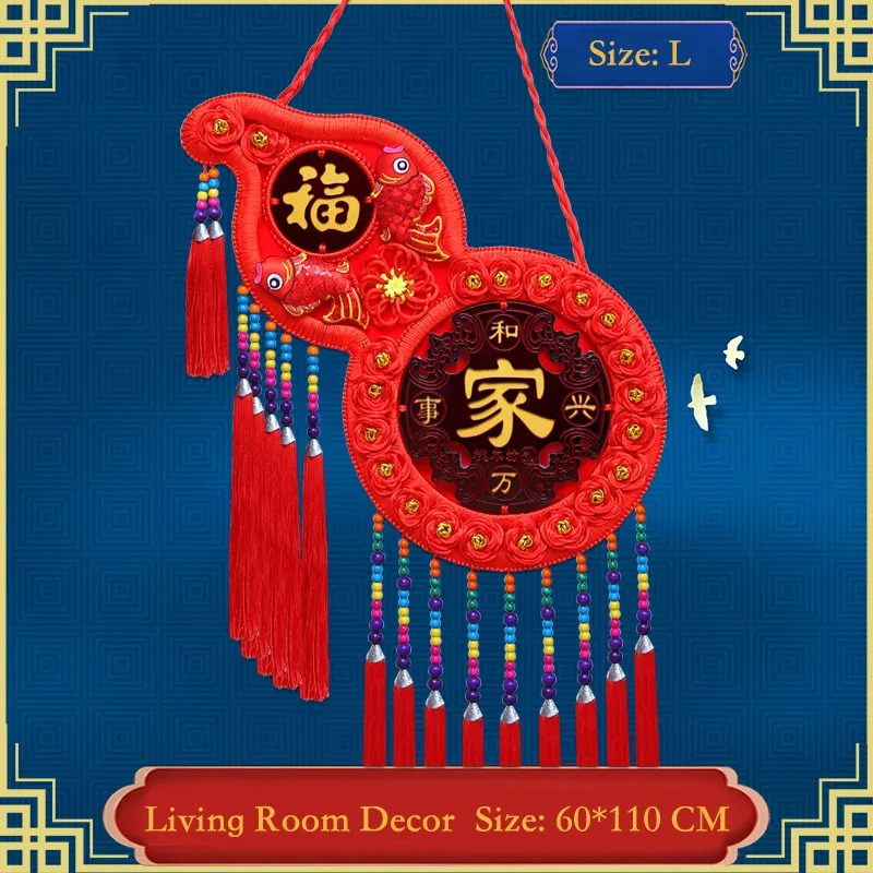 Gourd-shaped Peach Wood Chinese Knot Wall Hanging Decoration for Living Room Housewarming Gift