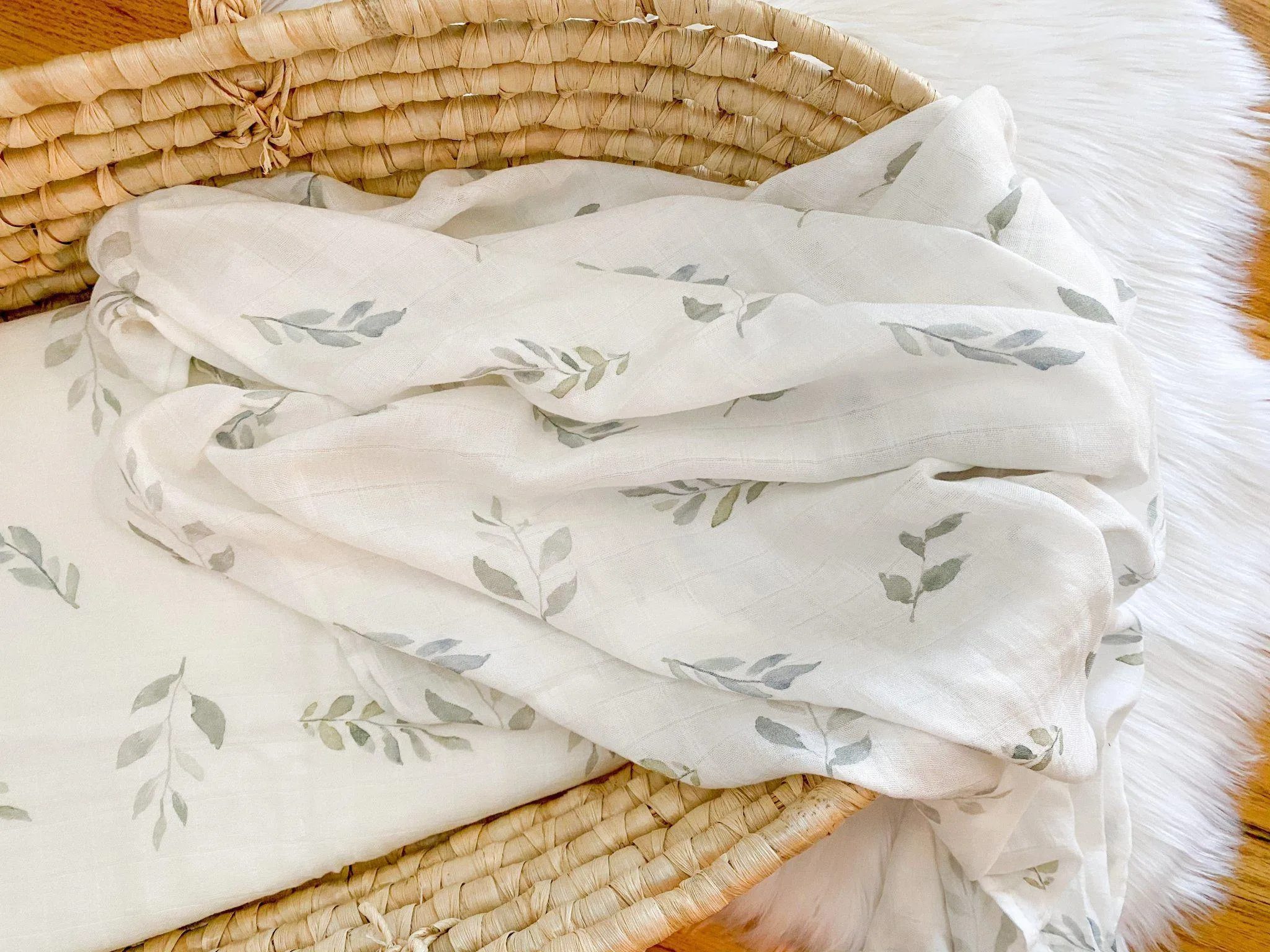 Green Leaves Bamboo Muslin Swaddle Blanket