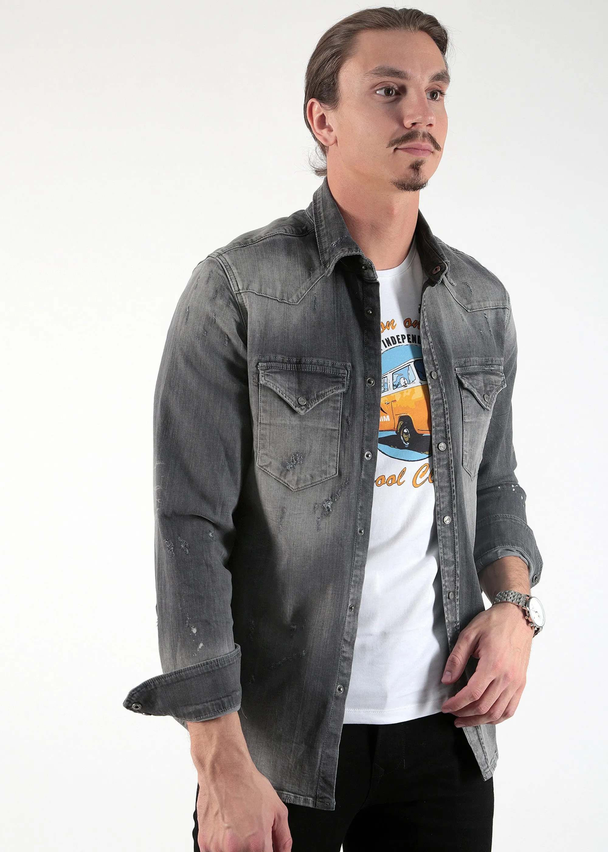 Grijze comfortabele blouse | M.O.D. men Blouse leaf grey