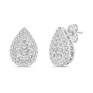 Halo Pear Shaped Stud Earrings with 1/4ct of Diamonds in 9ct White Gold