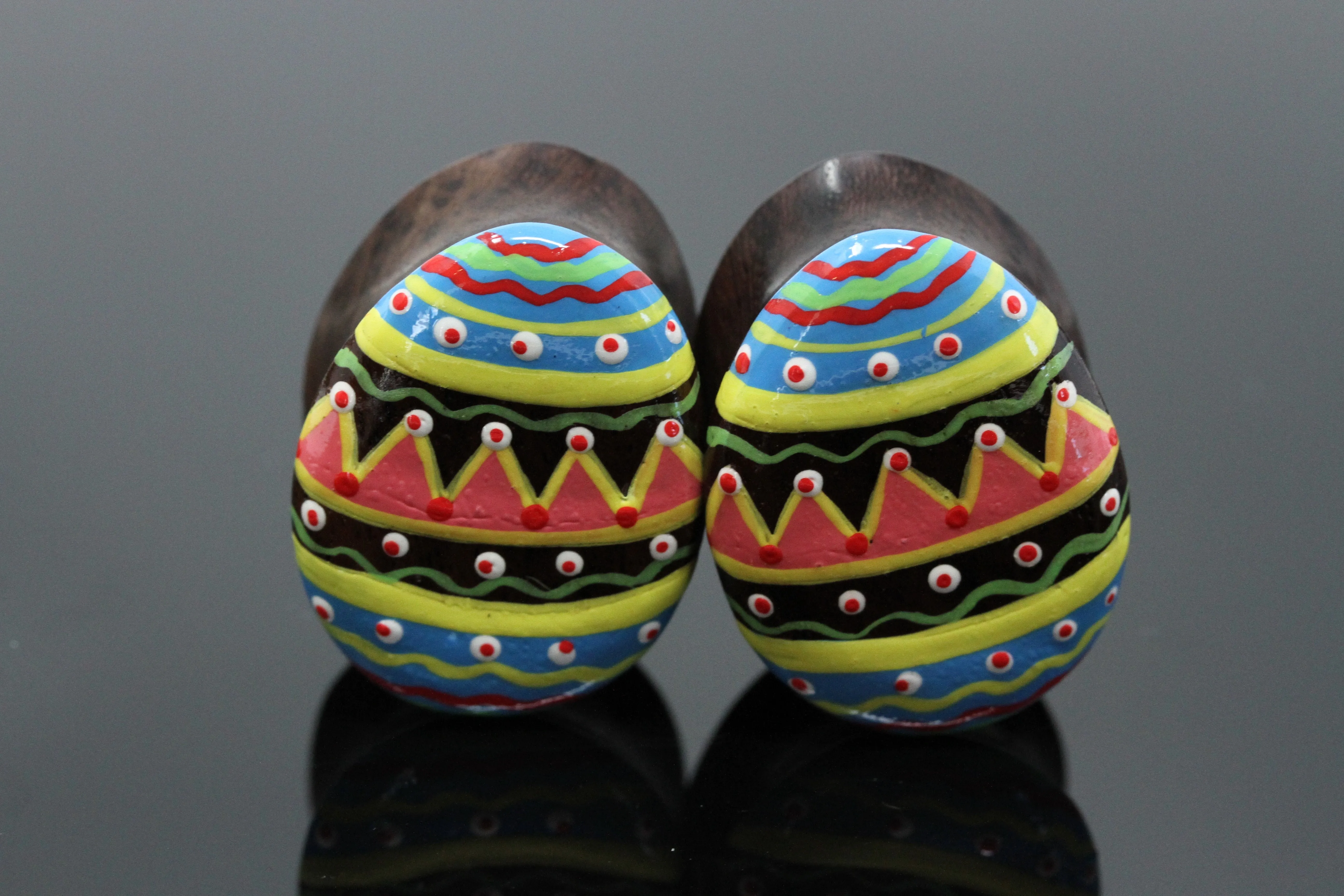 Hand painted Egg shape Wood Plugs - Dark Chocolate - (Pair) - PA134