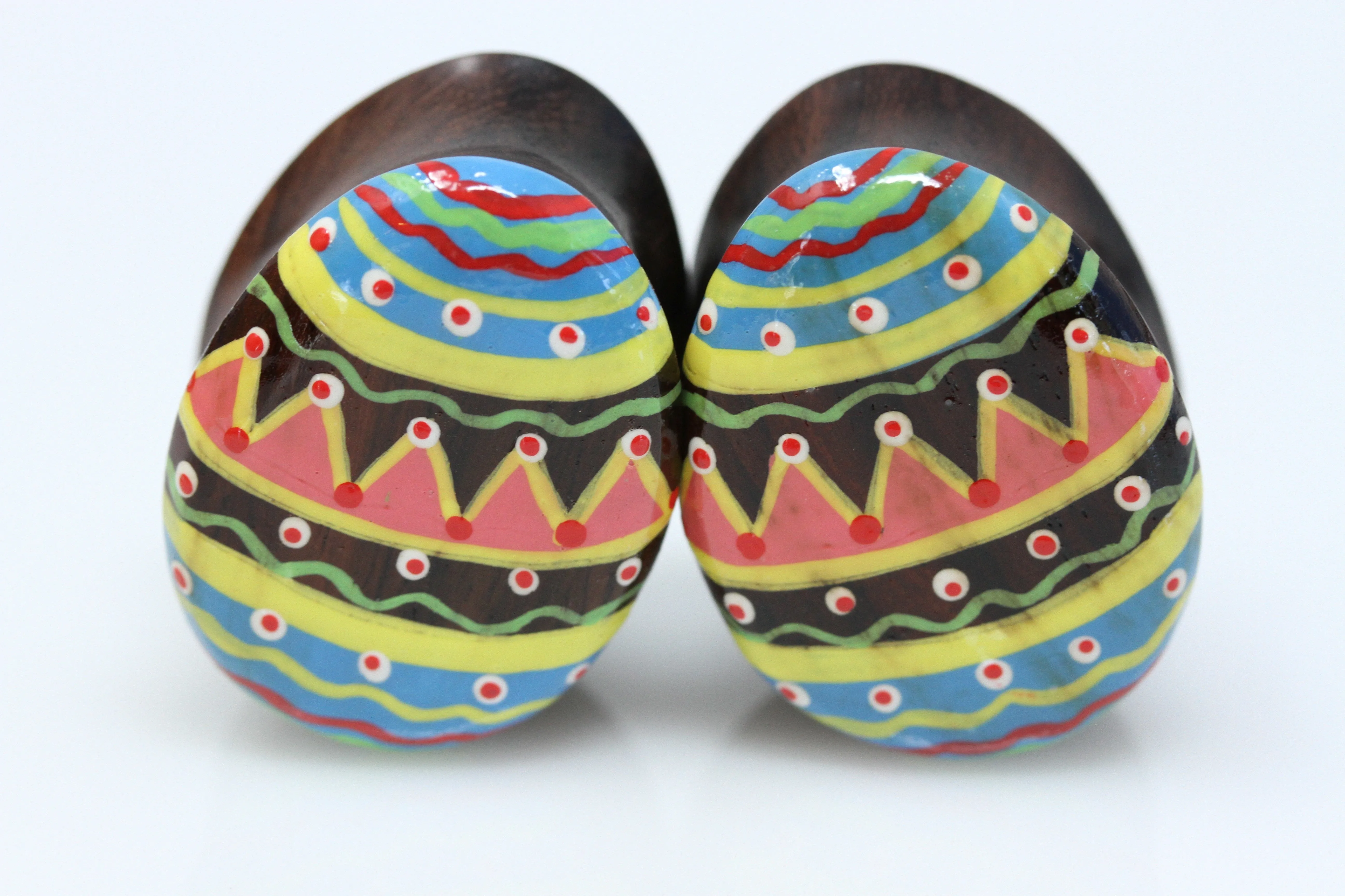 Hand painted Egg shape Wood Plugs - Dark Chocolate - (Pair) - PA134