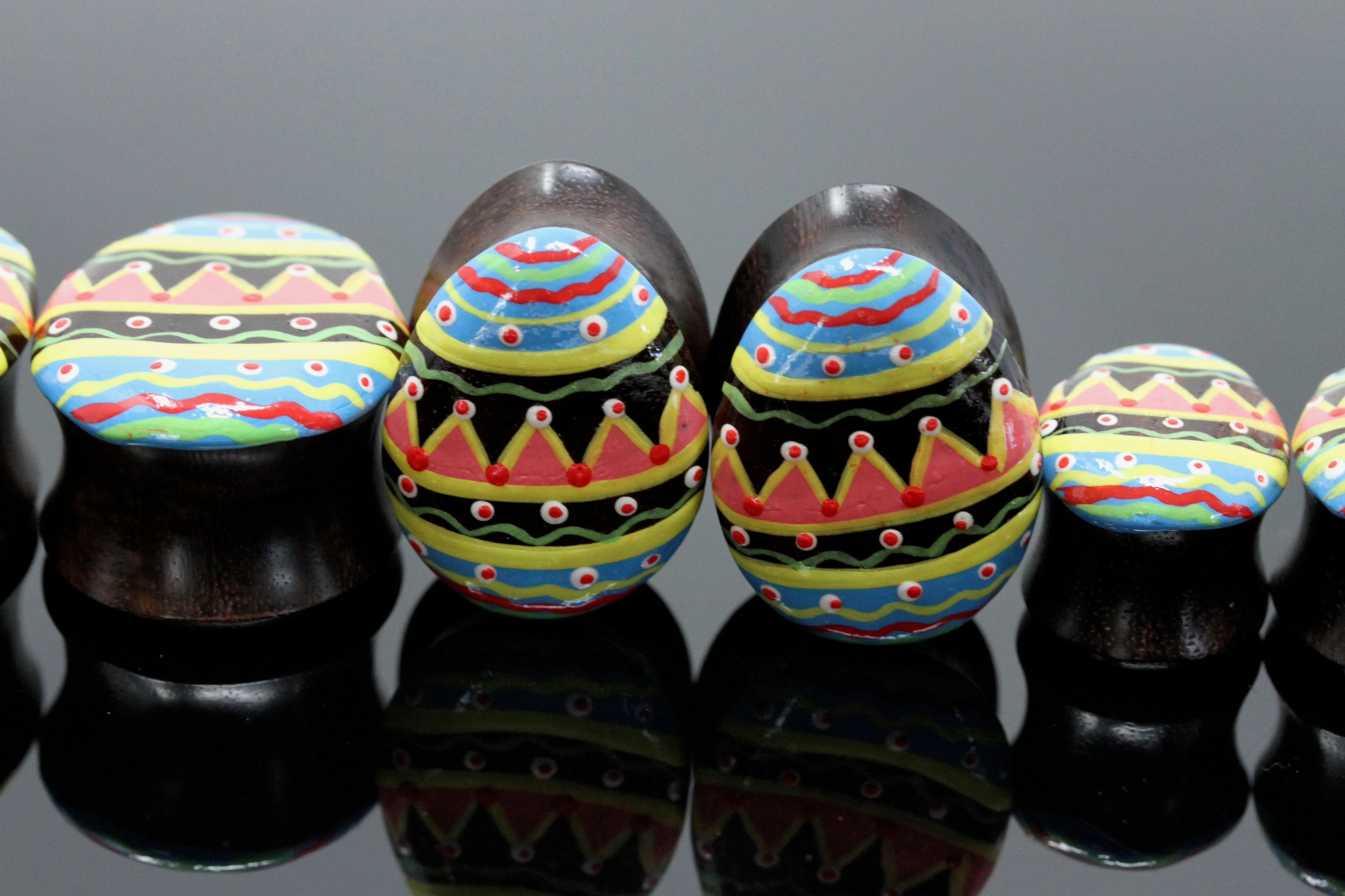 Hand painted Egg shape Wood Plugs - Dark Chocolate - (Pair) - PA134