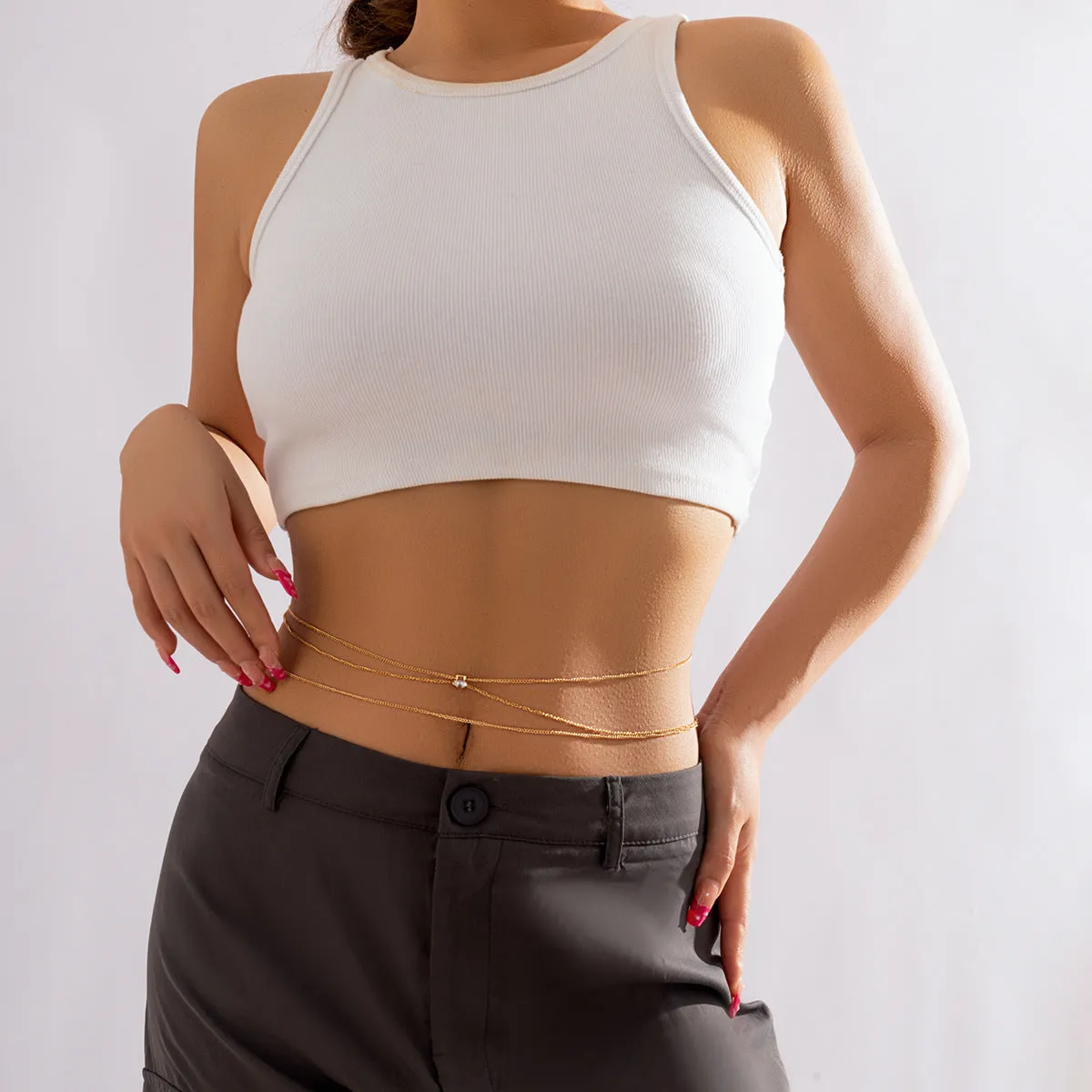 Heart-shaped Zircon Multi-layer Body Chain with Chainmail Waist Necklace