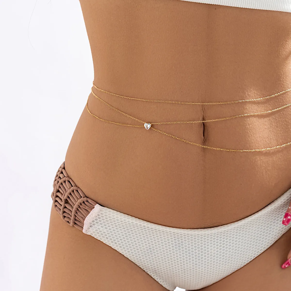 Heart-shaped Zircon Multi-layer Body Chain with Chainmail Waist Necklace