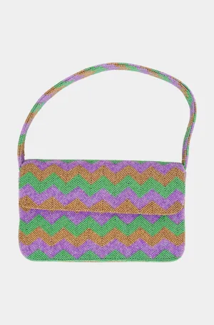 Hemline Exclusive Mardi Gras Chevron Shoulder Beaded Bag