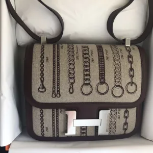 Hermès Constance Limited Edition 24 Bordeaux Toile déchaînée Toile Palladium Hardware PHW