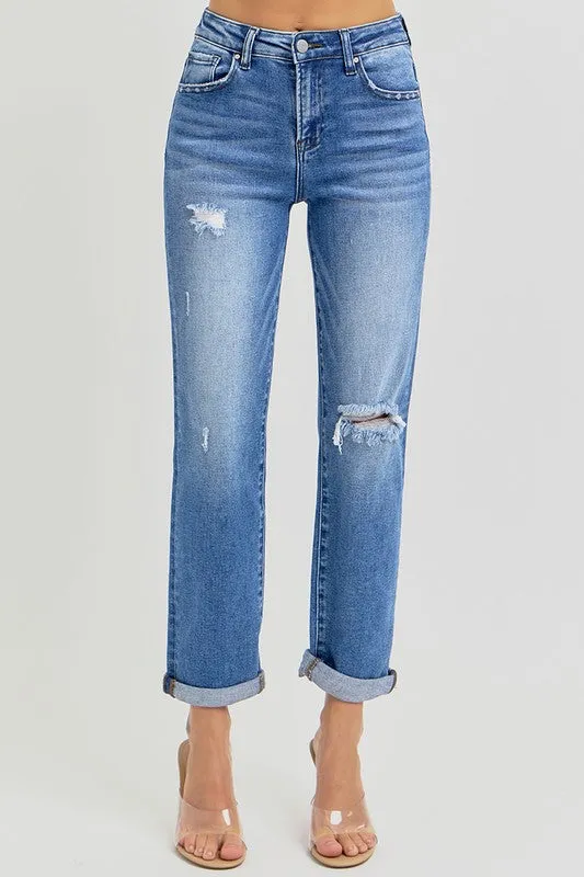 High Rise Crop GF Roll up Jeans