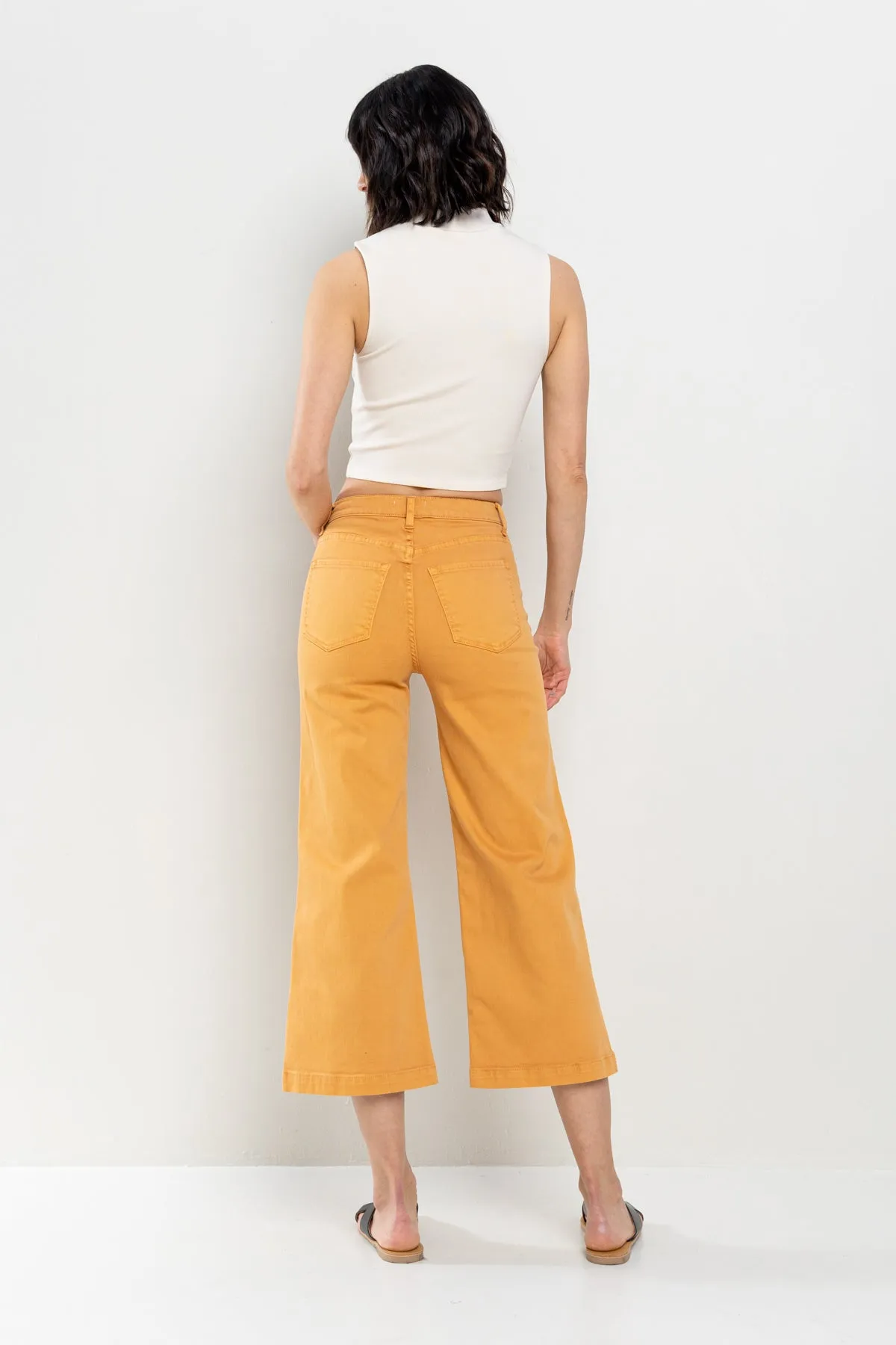 HIGH RISE CROP WIDE LEG JEANS IN INCA GOLD WITH TWO FRONT POCKETS / SP-P12544IG