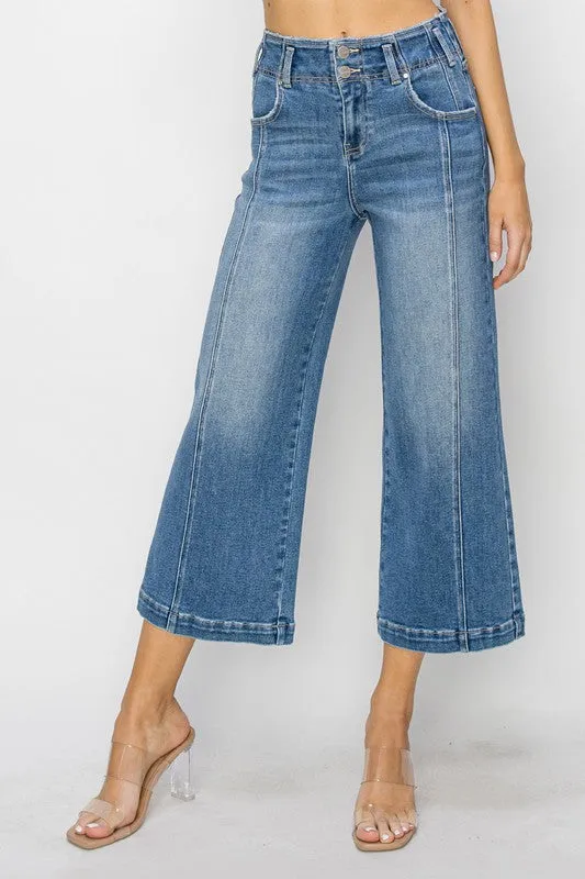 High Rise Front Seam Crop Wide Leg