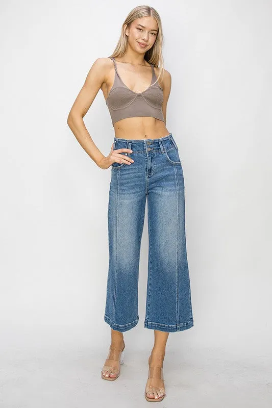 High Rise Front Seam Crop Wide Leg
